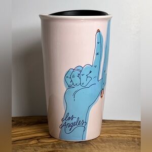 Starbucks Los Angeles Hands Ceramic Pink Tumbler Coffee Mug w/ Lid 12oz 2017